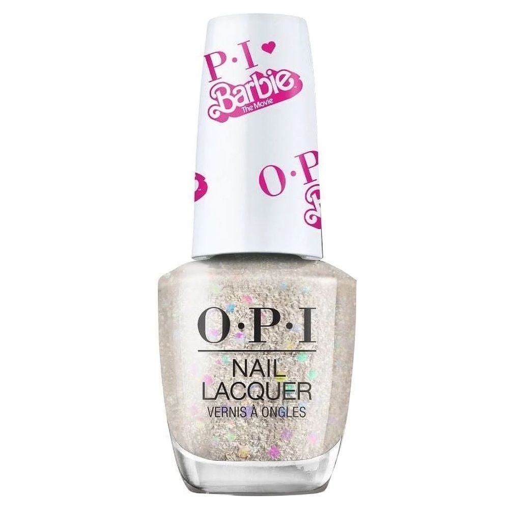OPI Barbie edition pale pink silver sparkles every night is girls night polish